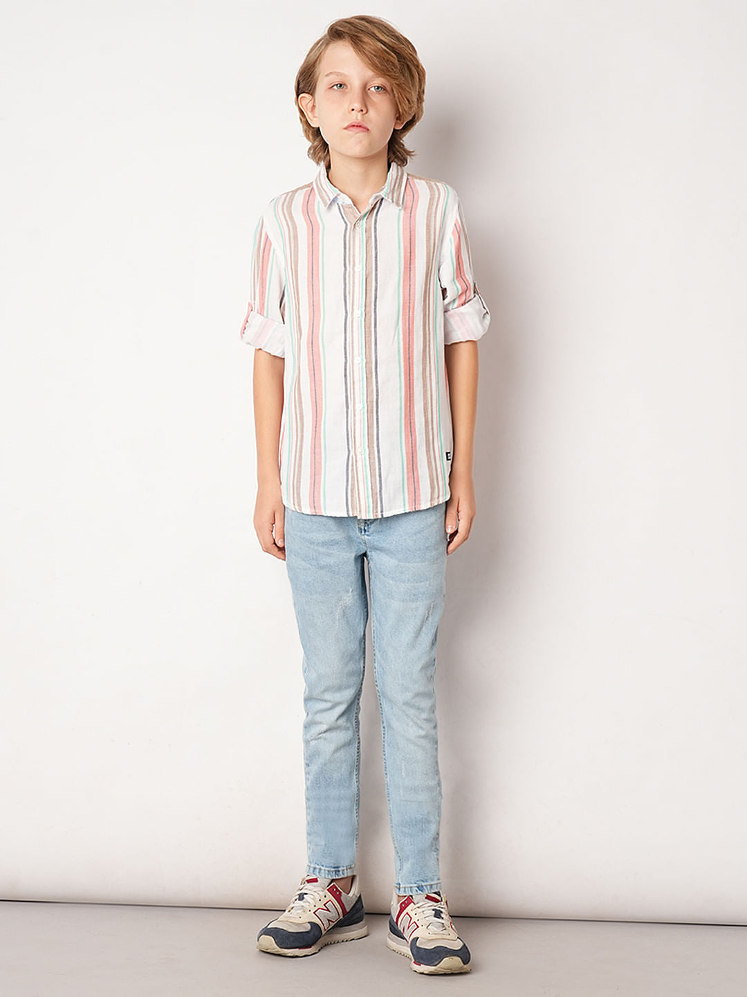 Beige Striped Full Sleeves Shirt