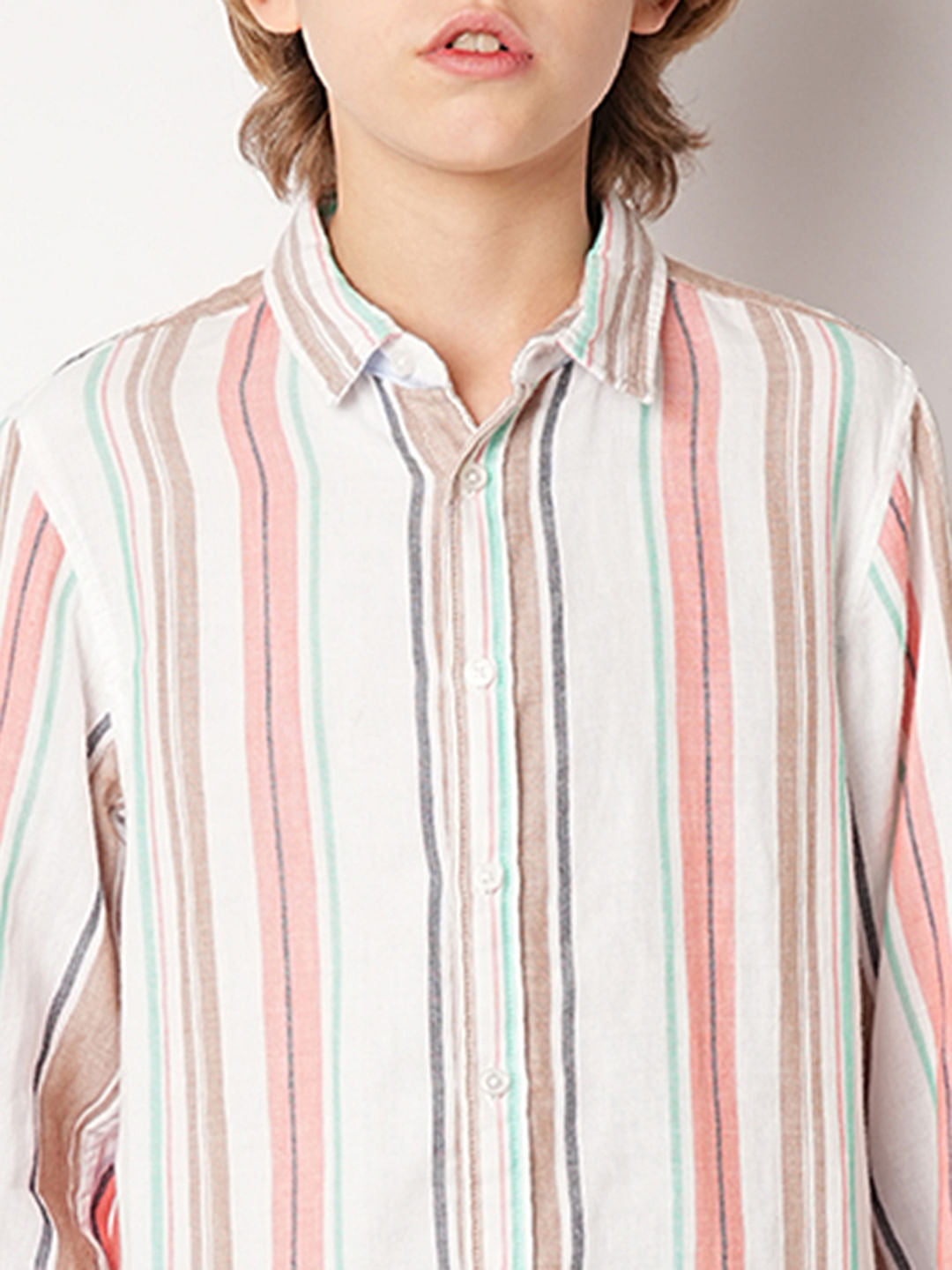 Beige Striped Full Sleeves Shirt