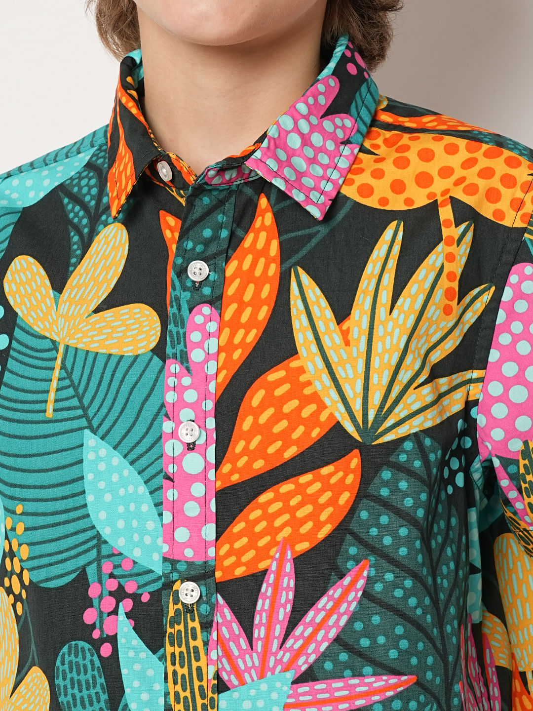 Boys Green Tropical Print Shirt