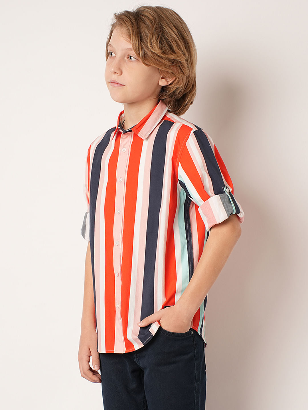 Boys Multi-Colour Striped Full Sleeves Shirt