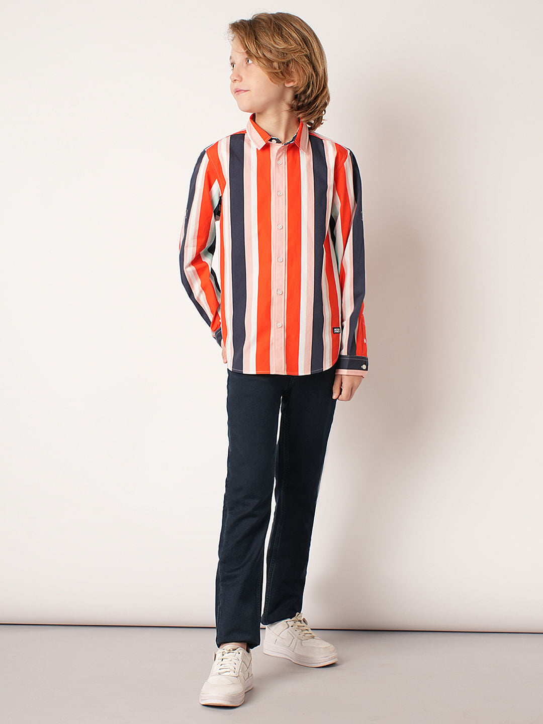 Boys Multi-Colour Striped Full Sleeves Shirt