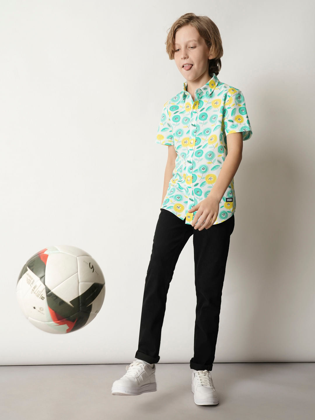 Boys Turquoise Printed Shirt