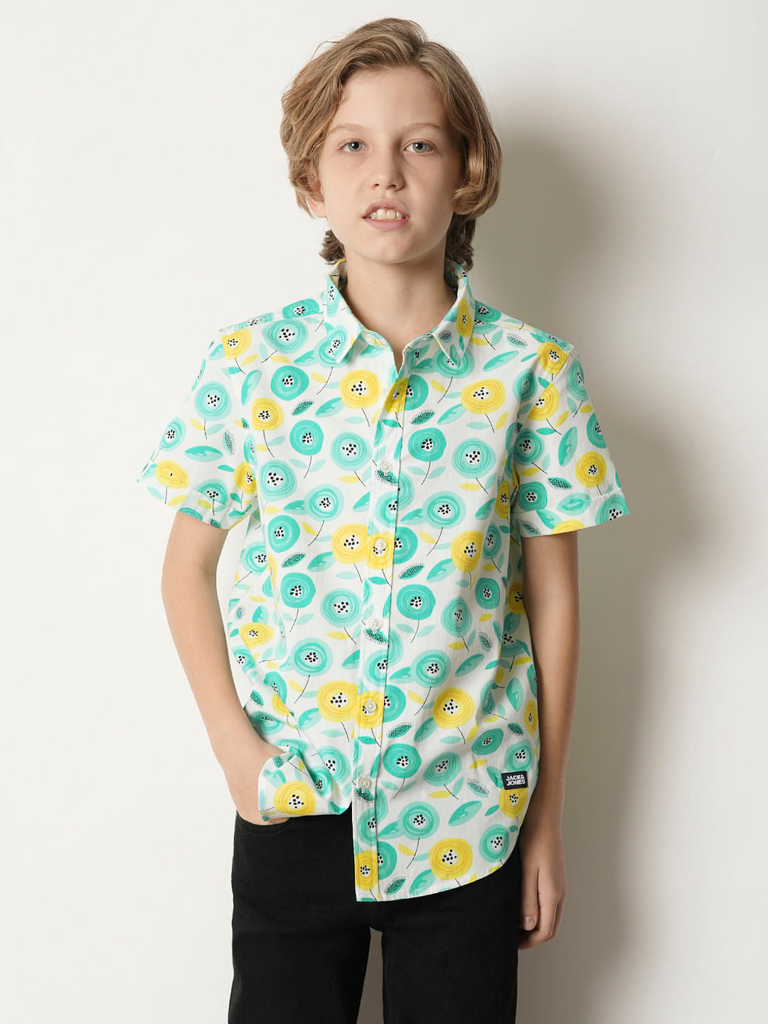 Boys Turquoise Printed Shirt