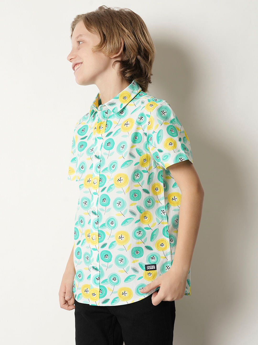 Boys Turquoise Printed Shirt