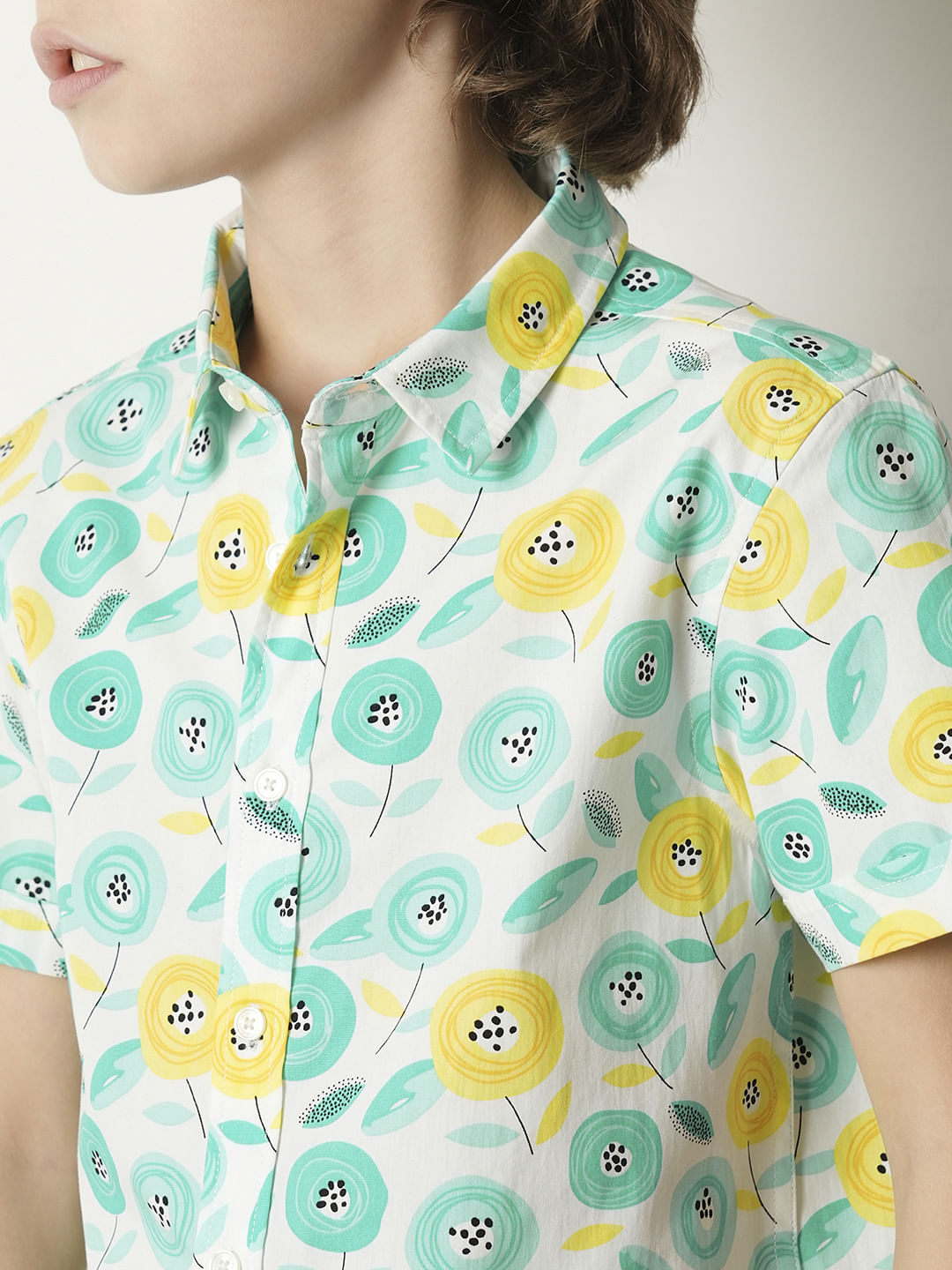 Boys Turquoise Printed Shirt