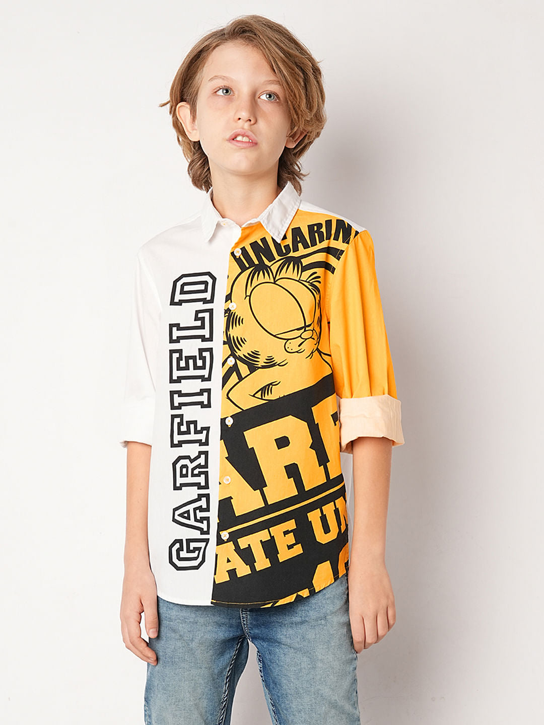GARFIELD White Colourblocked Full Sleeves Shirt