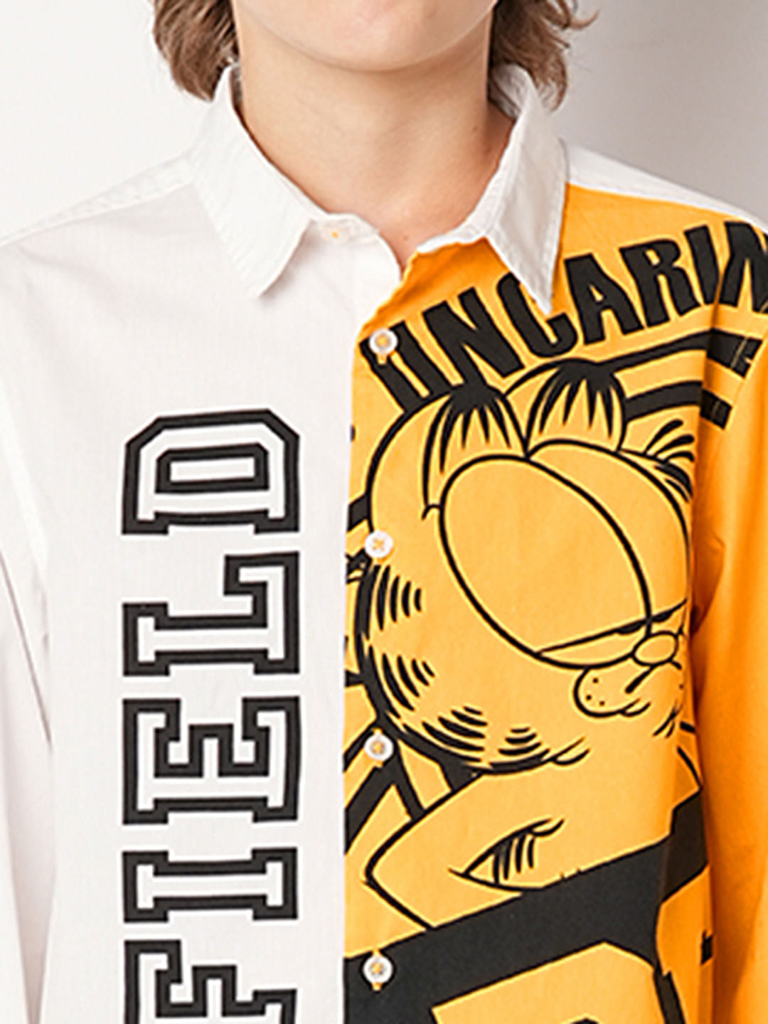 GARFIELD White Colourblocked Full Sleeves Shirt