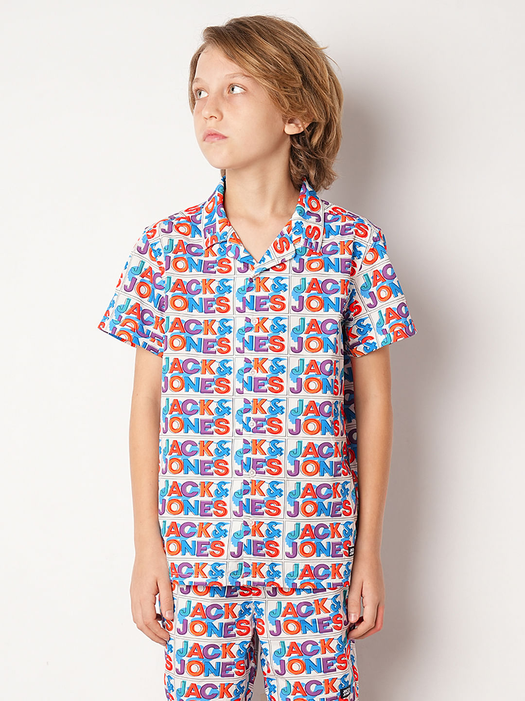 White Logo Print Co-ord Set Shirt