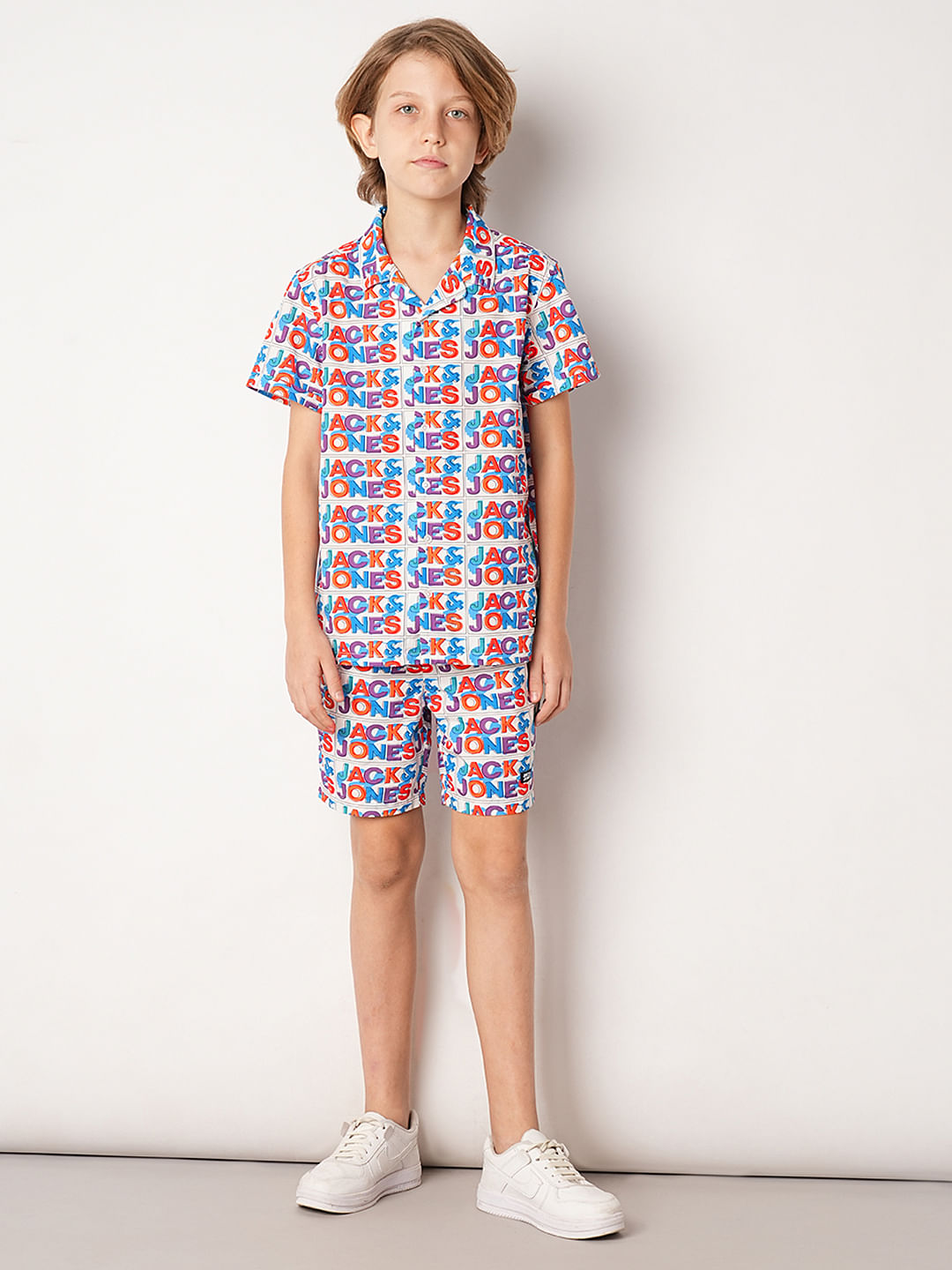 White Logo Print Co-ord Set Shirt