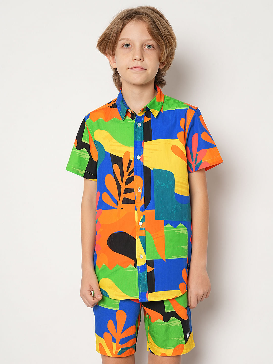 Boys Orange Art Print Co-ord Set Shirt