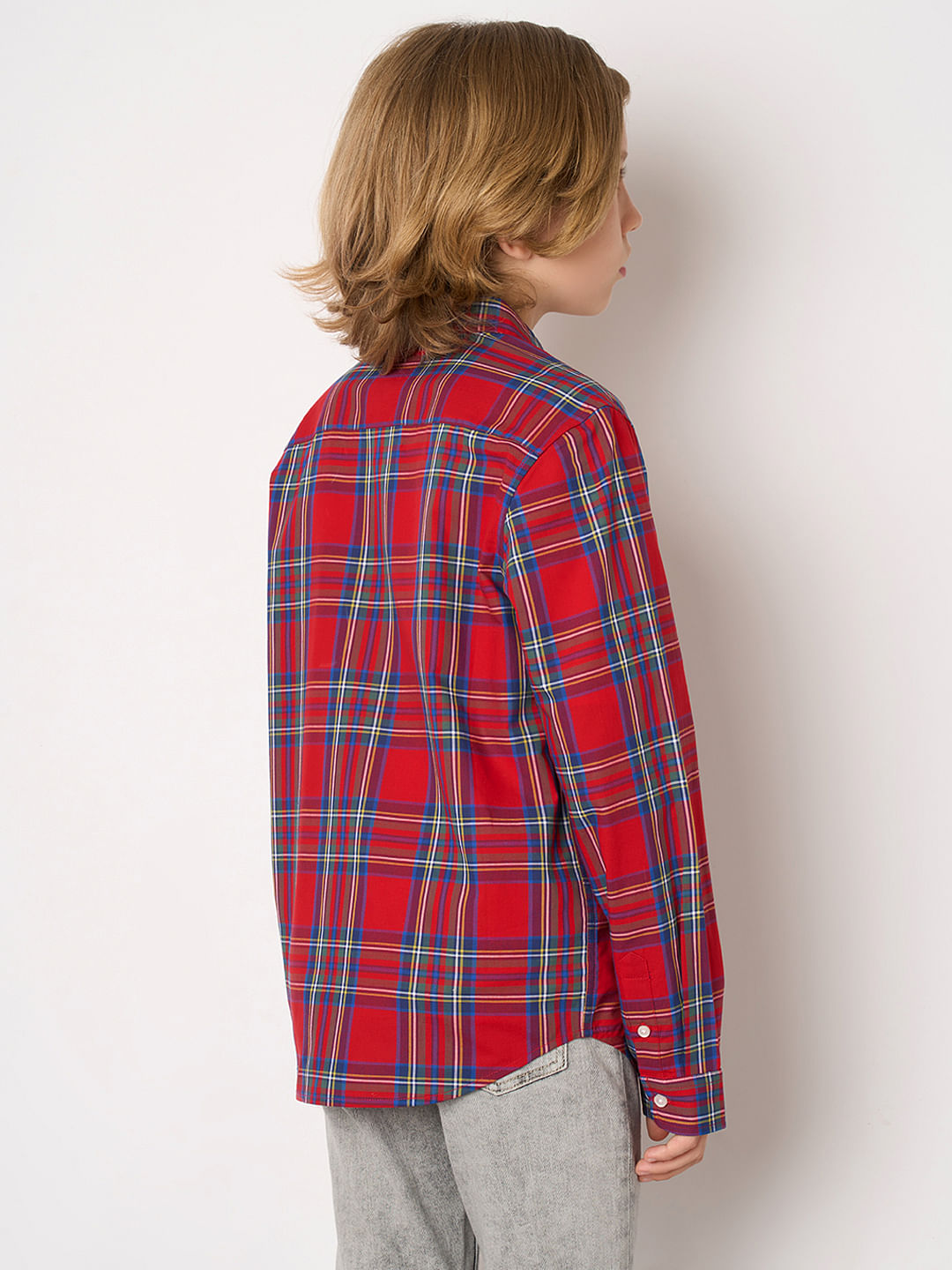 Boys Red Check Full Sleeves Shirt