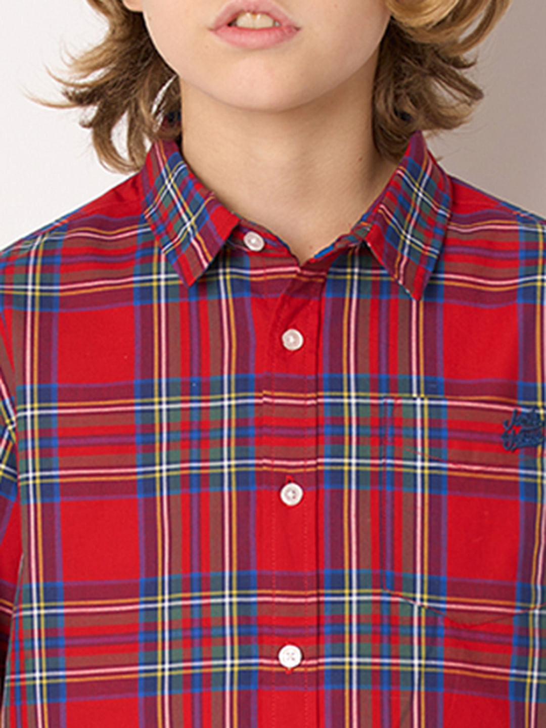 Boys Red Check Full Sleeves Shirt