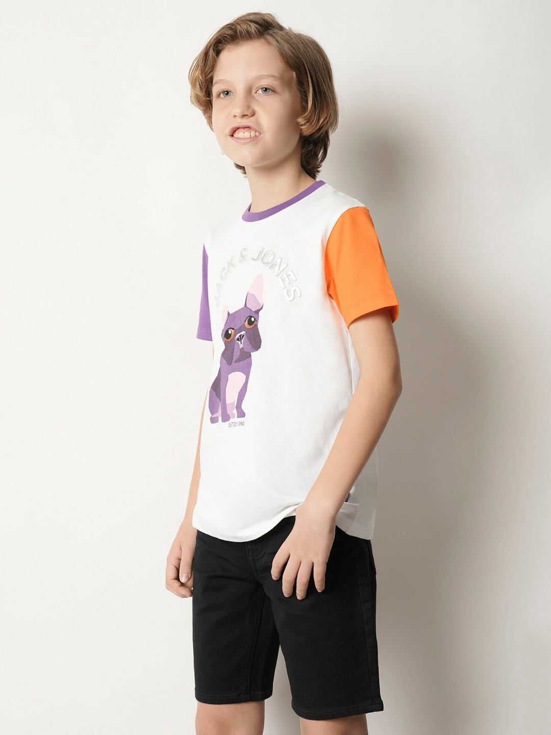 Boys White Colourblocked Crew Neck T-shirt