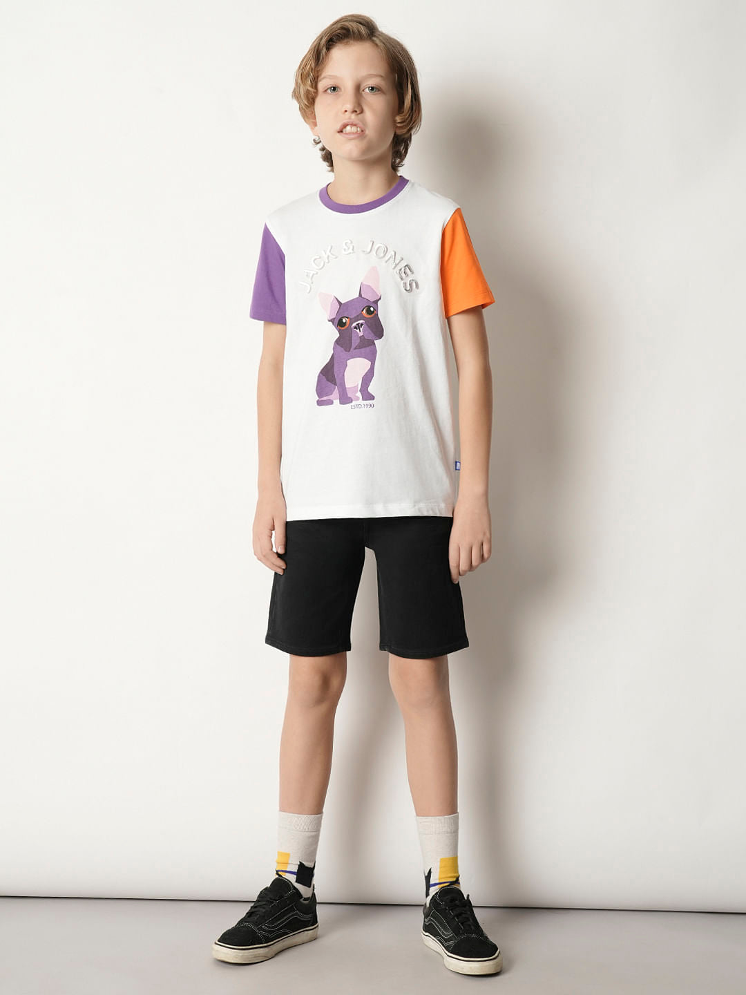 Boys White Colourblocked Crew Neck T-shirt