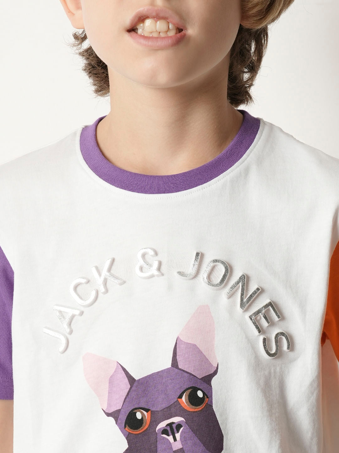 Boys White Colourblocked Crew Neck T-shirt