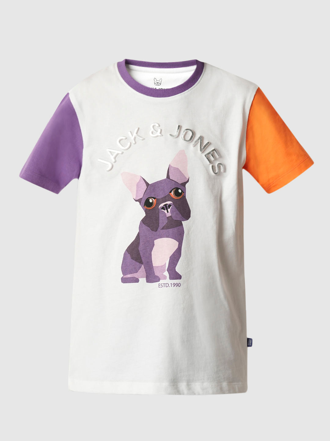 Boys White Colourblocked Crew Neck T-shirt