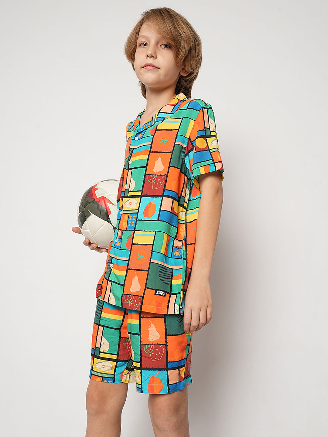 Boys Orange Printed Co-ord Set Shirt