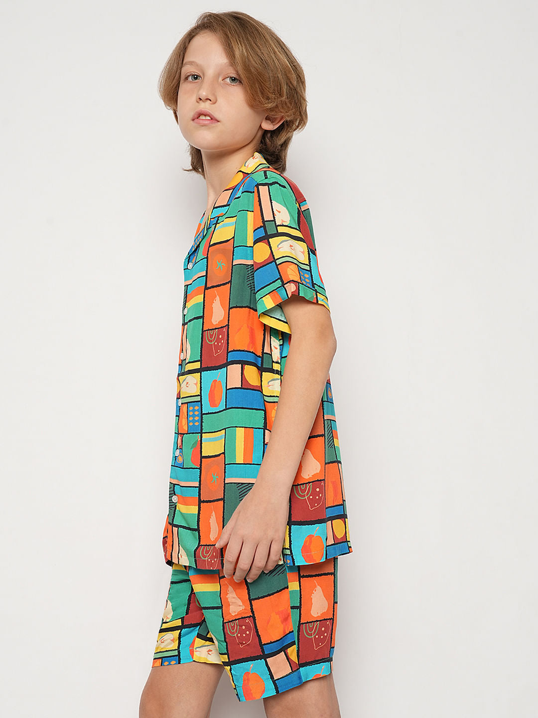 Boys Orange Printed Co-ord Set Shirt