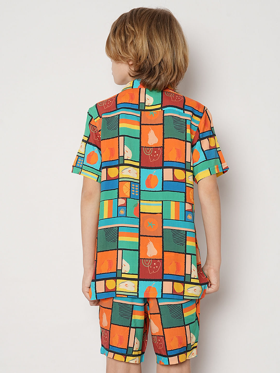 Boys Orange Printed Co-ord Set Shirt