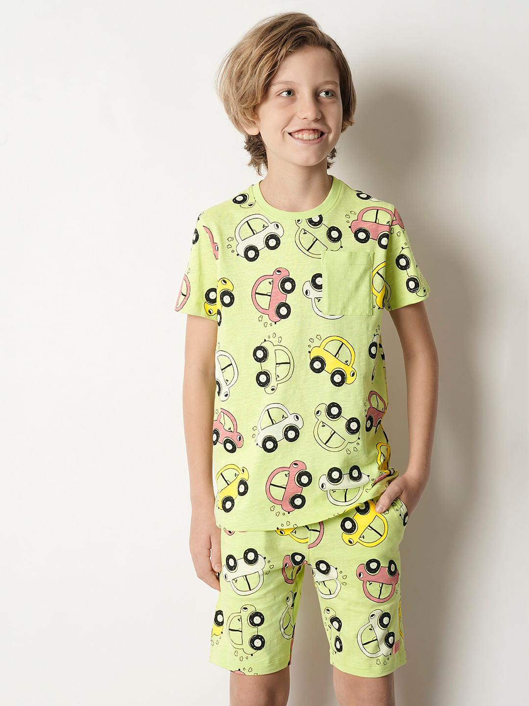 Boys Green Printed Co-ord Set T-shirt