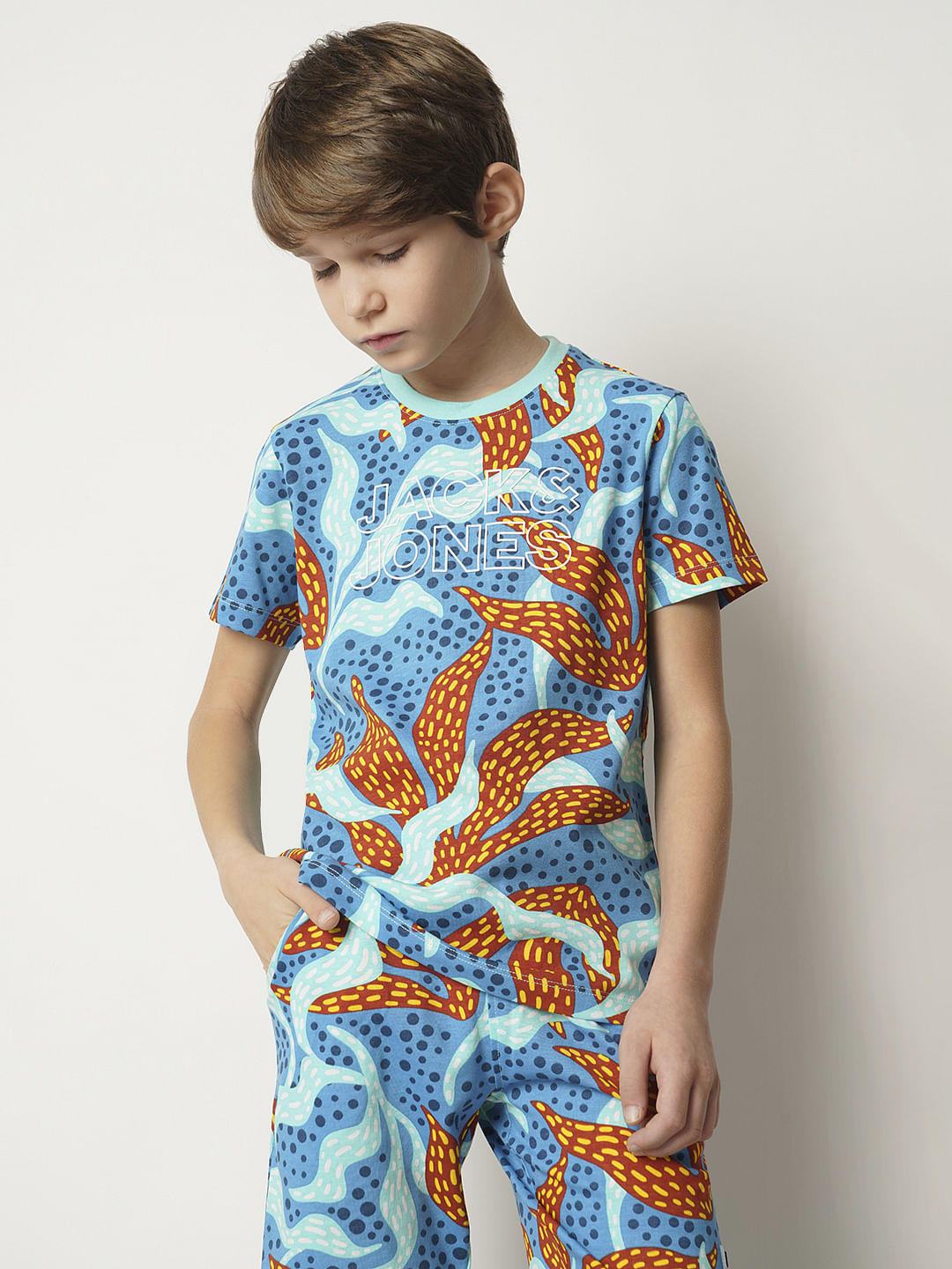 Boys Blue Coral Print Co-ord Set T-shirt