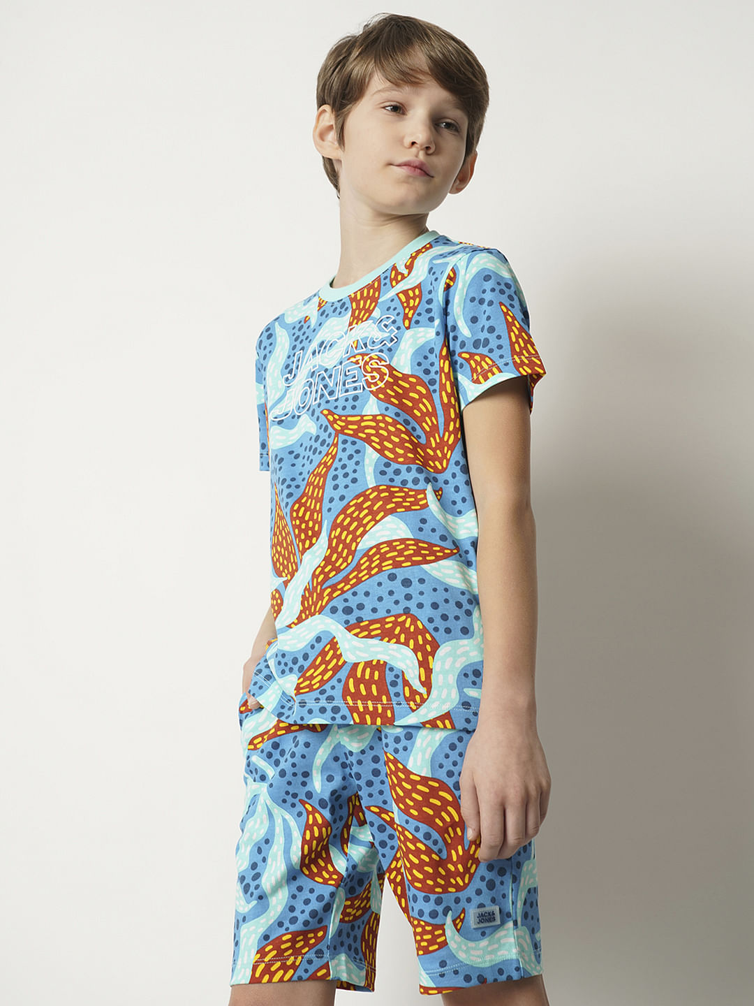 Boys Blue Coral Print Co-ord Set T-shirt