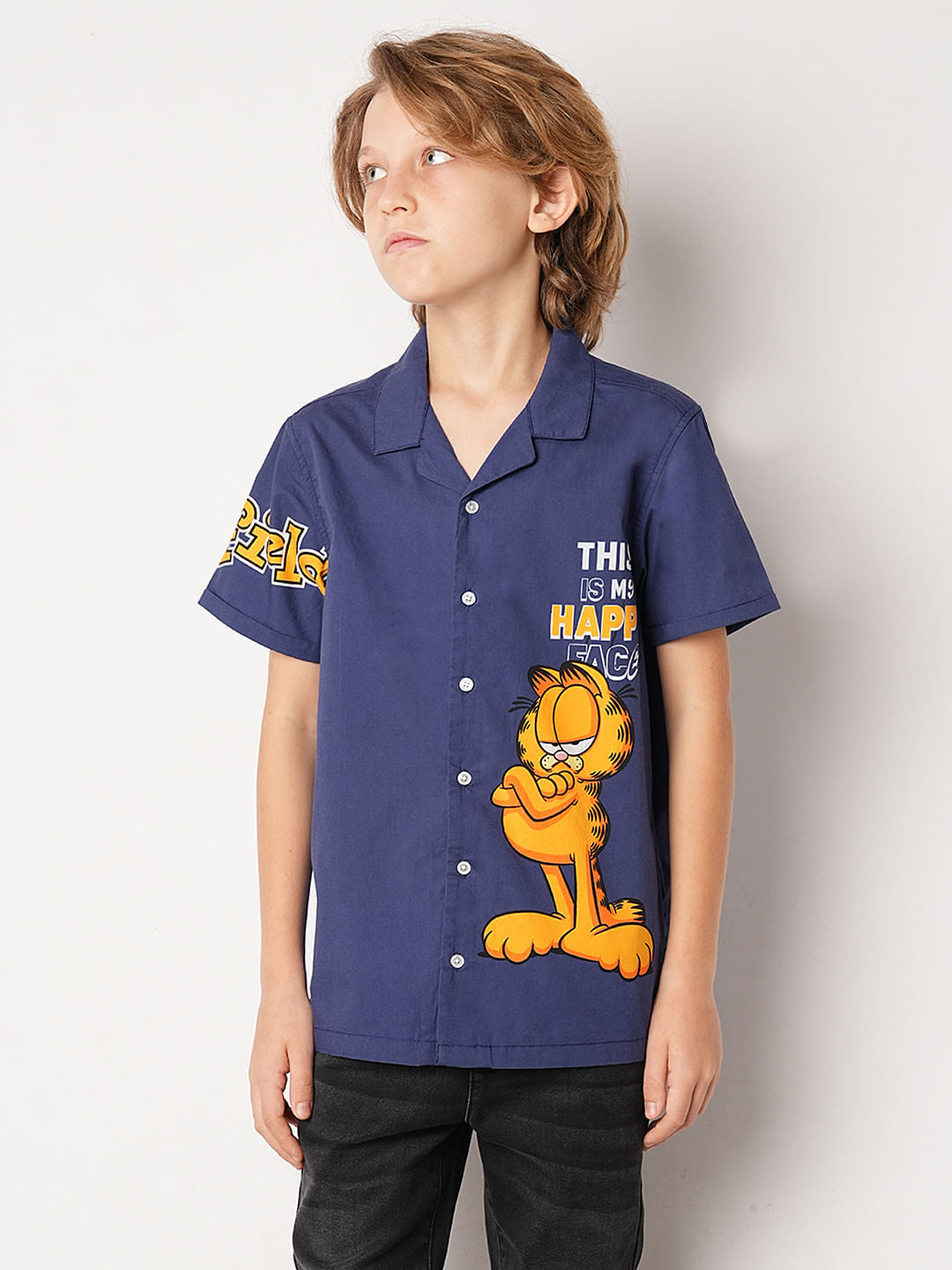 GARFIELD Blue Graphic Print Short Sleeves Shirt