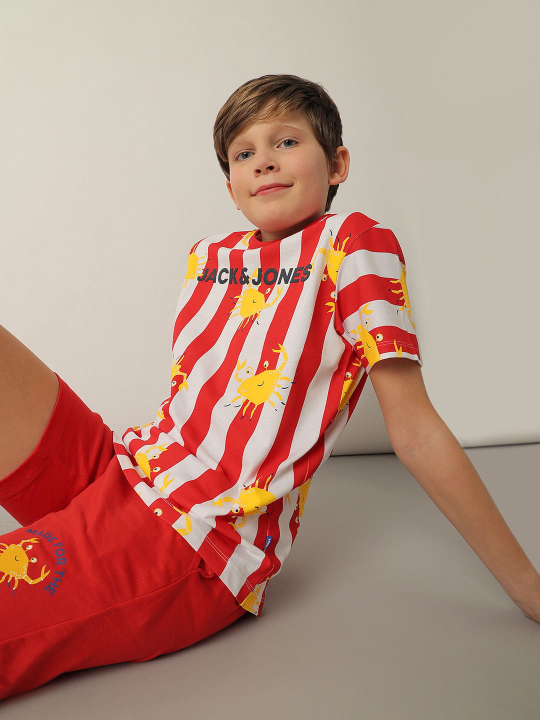 Boys Red Striped Co-ord Set T-shirt