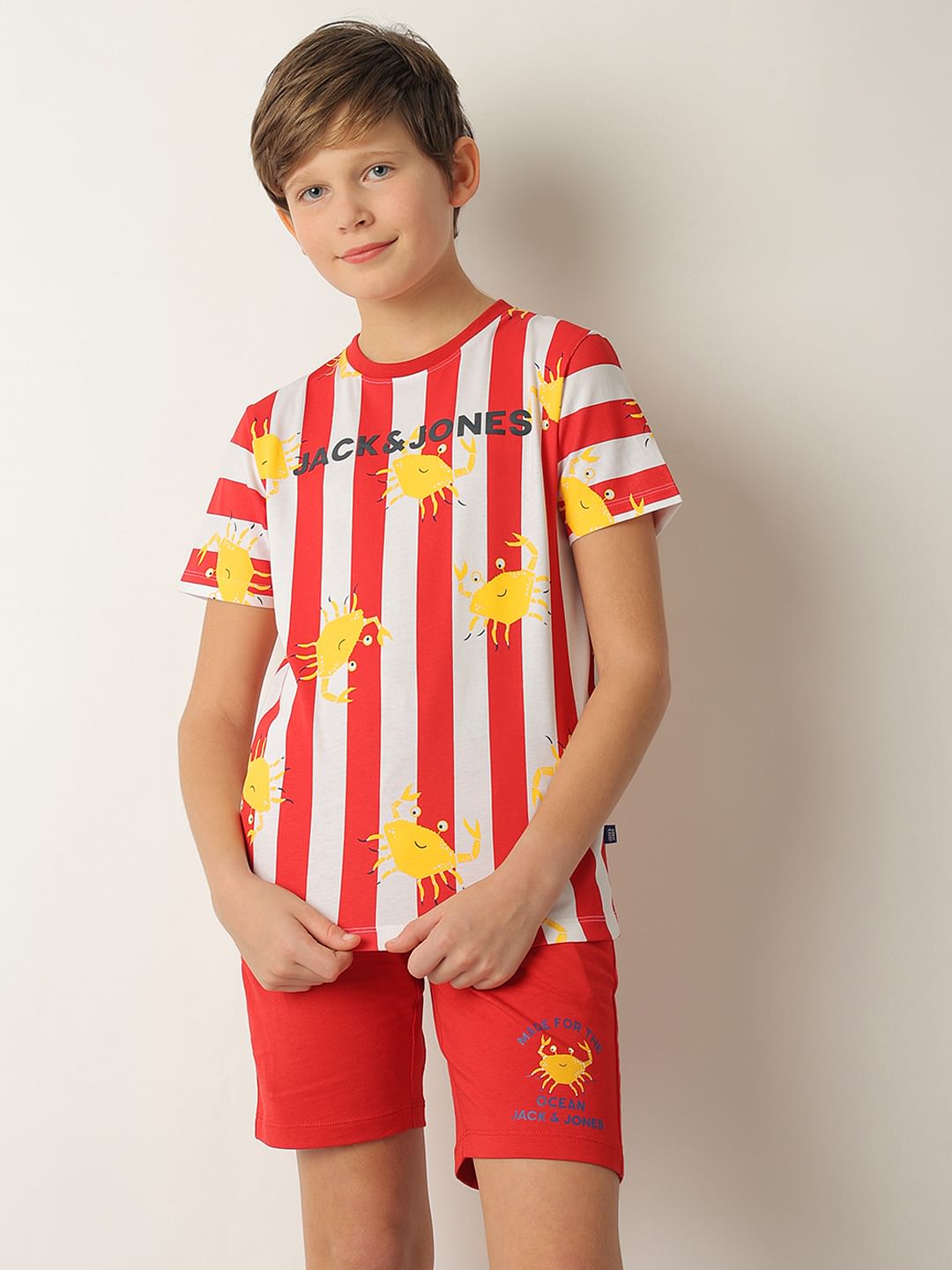 Boys Red Striped Co-ord Set T-shirt