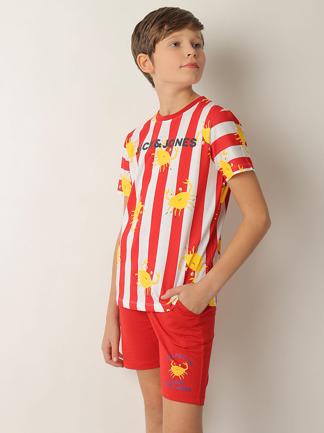 Boys Red Striped Co-ord Set T-shirt