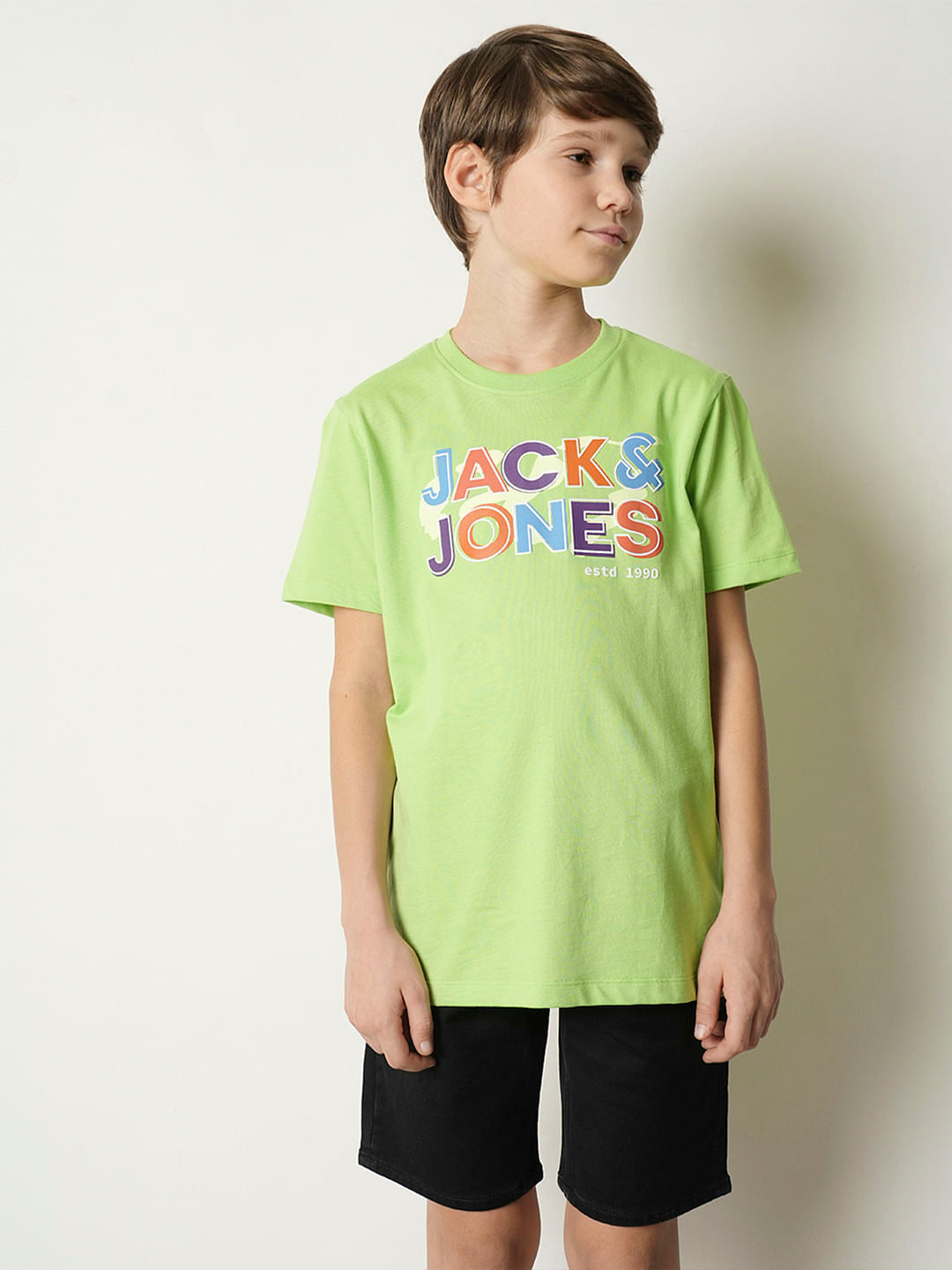 Boys Green Logo Print Crew Neck T-shirt