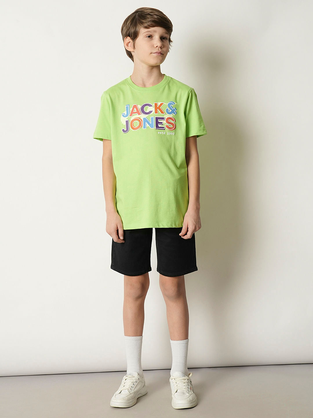 Boys Green Logo Print Crew Neck T-shirt