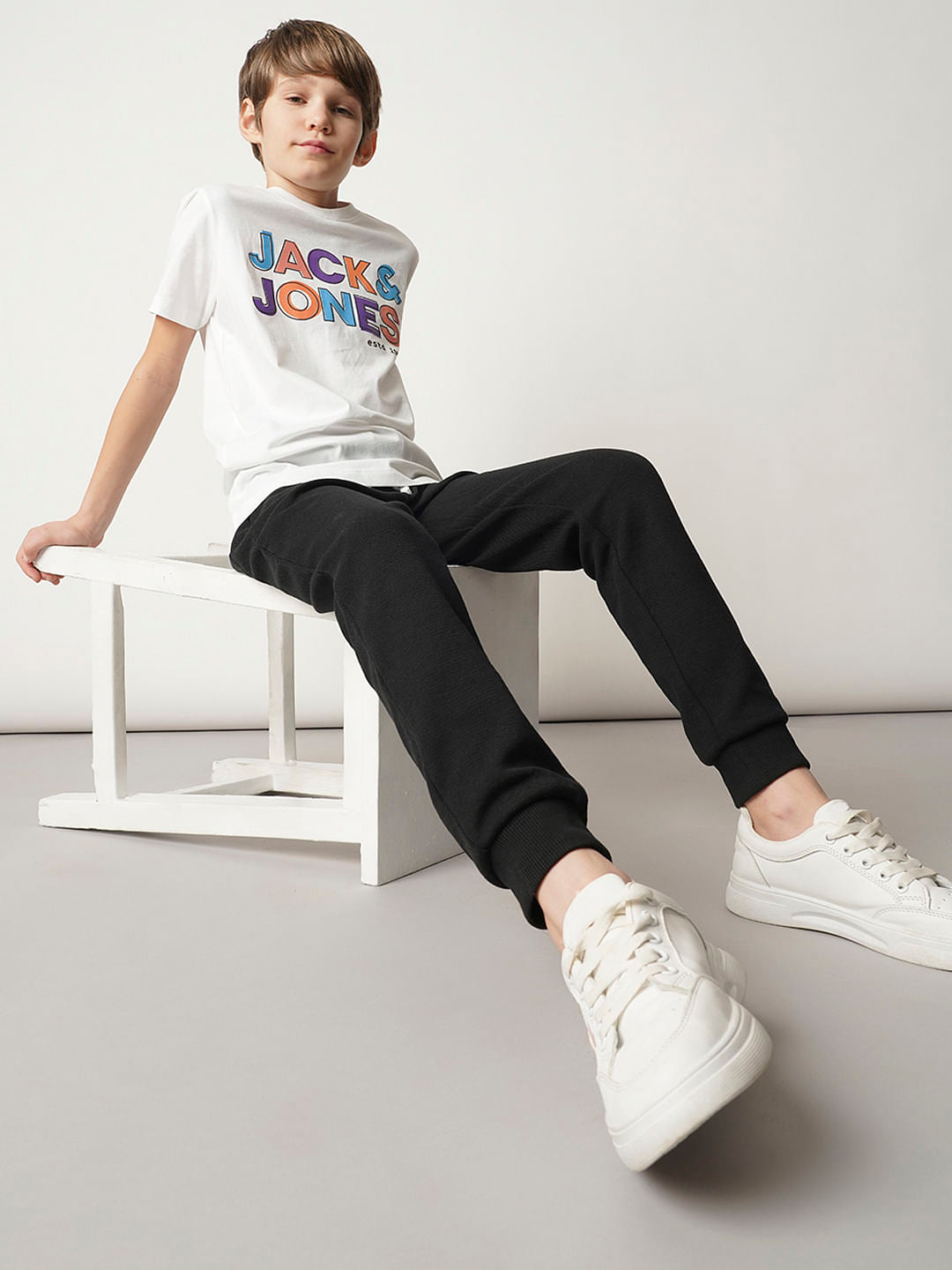 Boys White Logo Print T-shirt