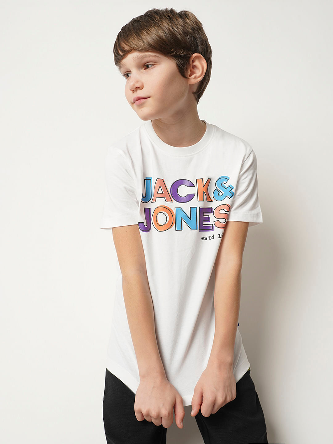 Boys White Logo Print T-shirt