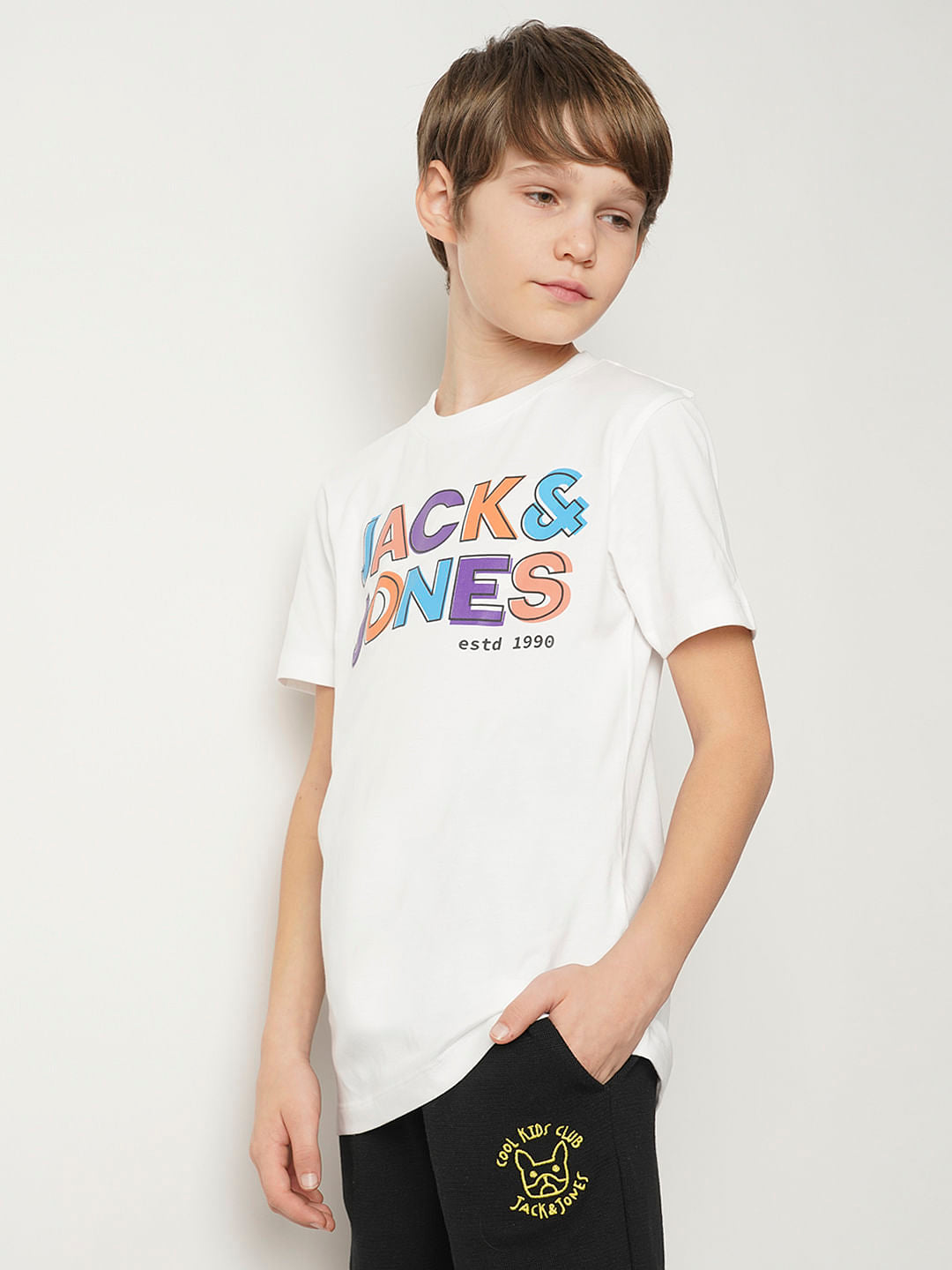 Boys White Logo Print T-shirt