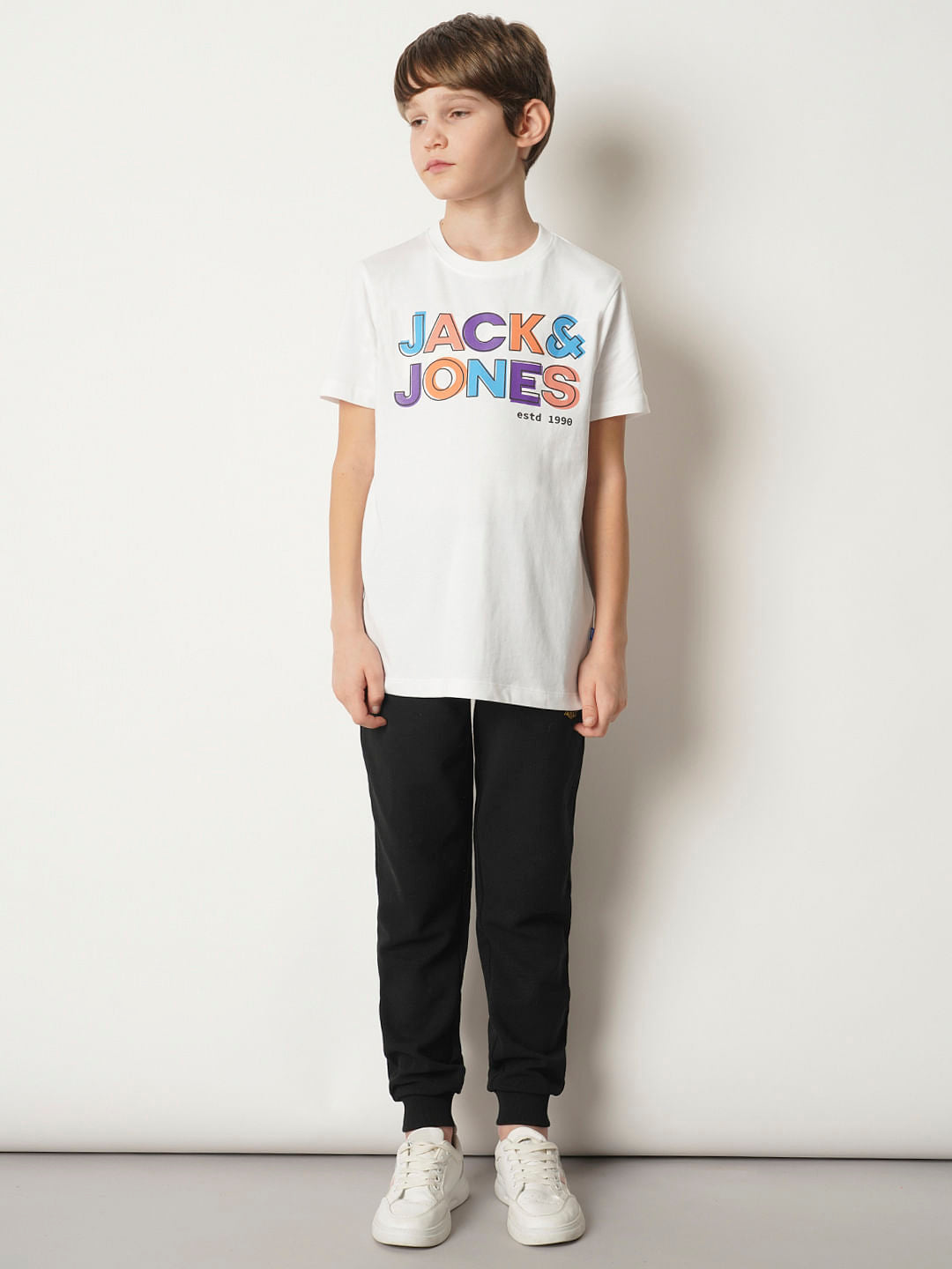 Boys White Logo Print T-shirt