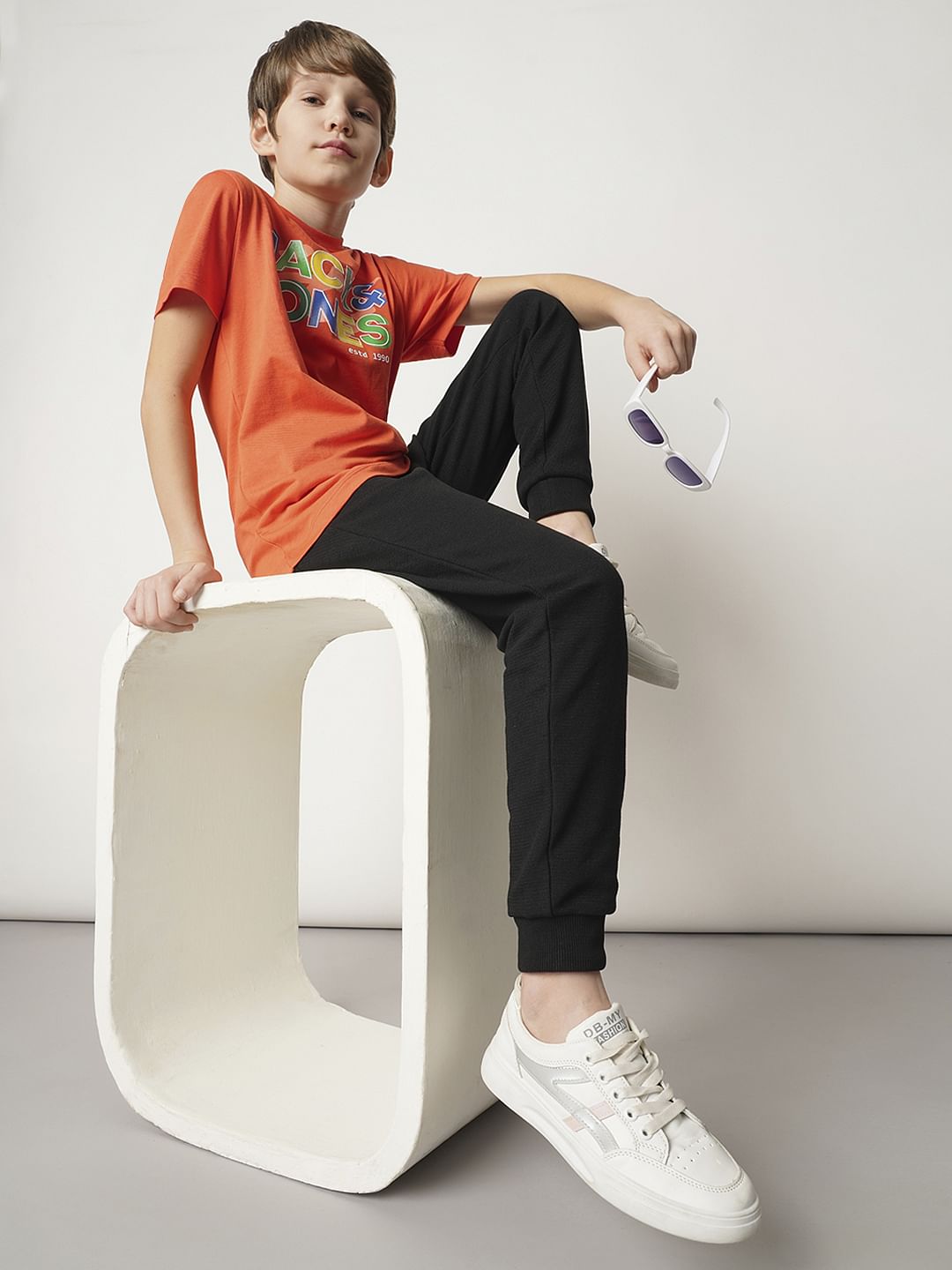 Boys Orange Logo Print T-shirt
