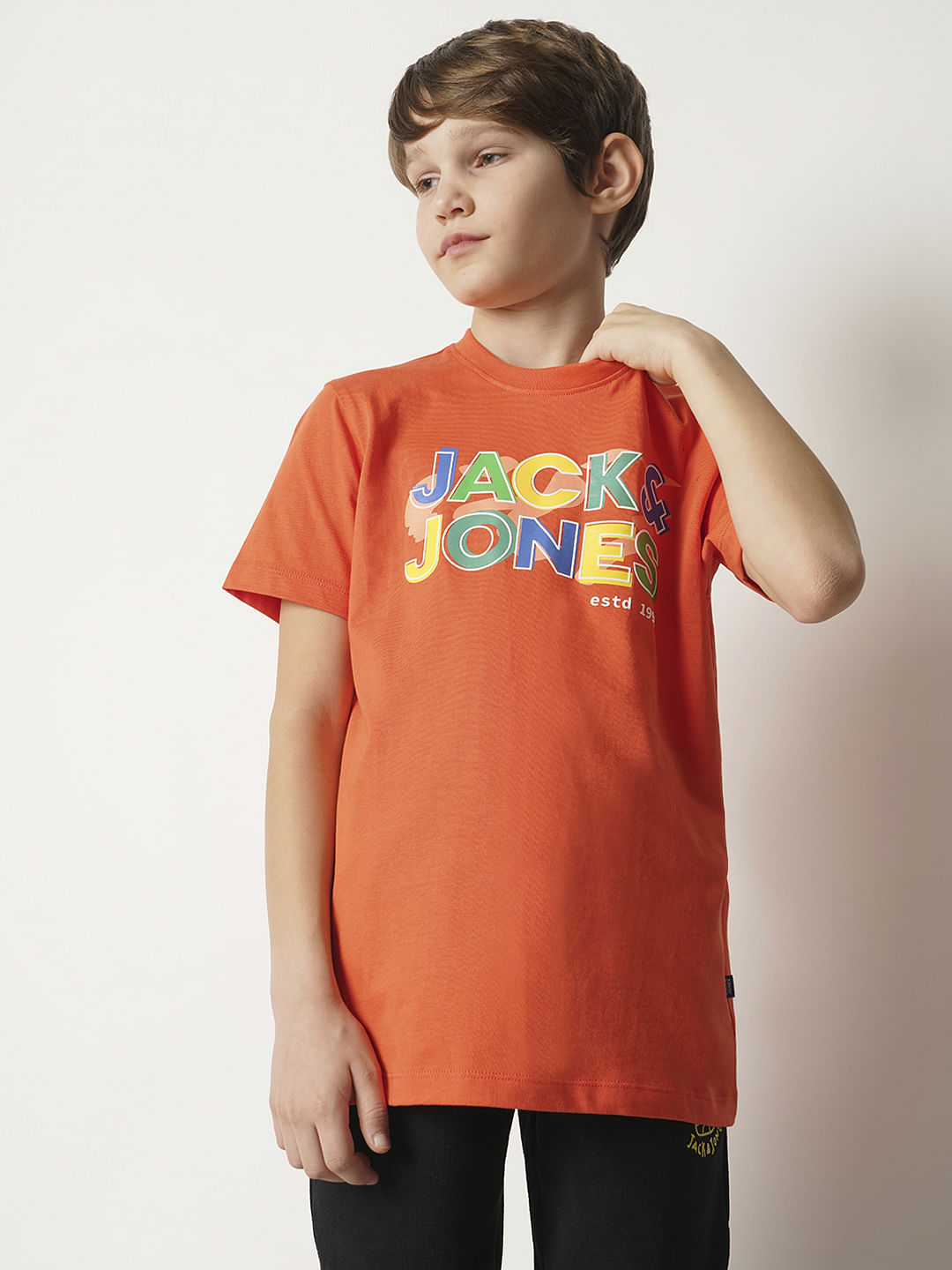 Boys Orange Logo Print T-shirt