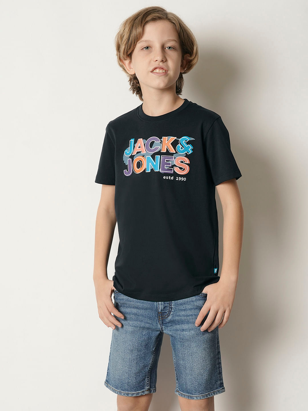 Boys Blue Logo Print Crew Neck T-shirt