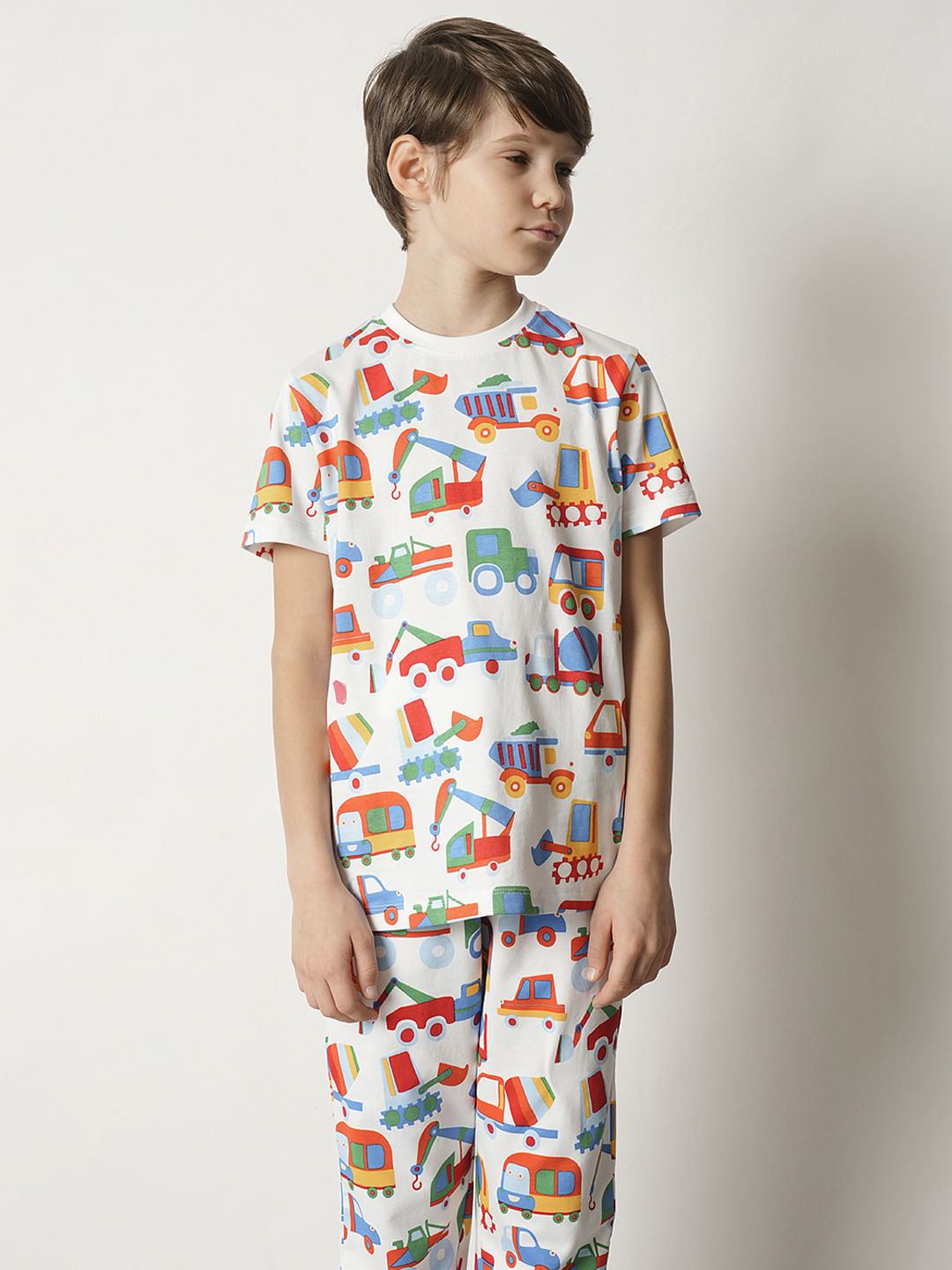 Boys White Car Print Co-ord Set T-shirt