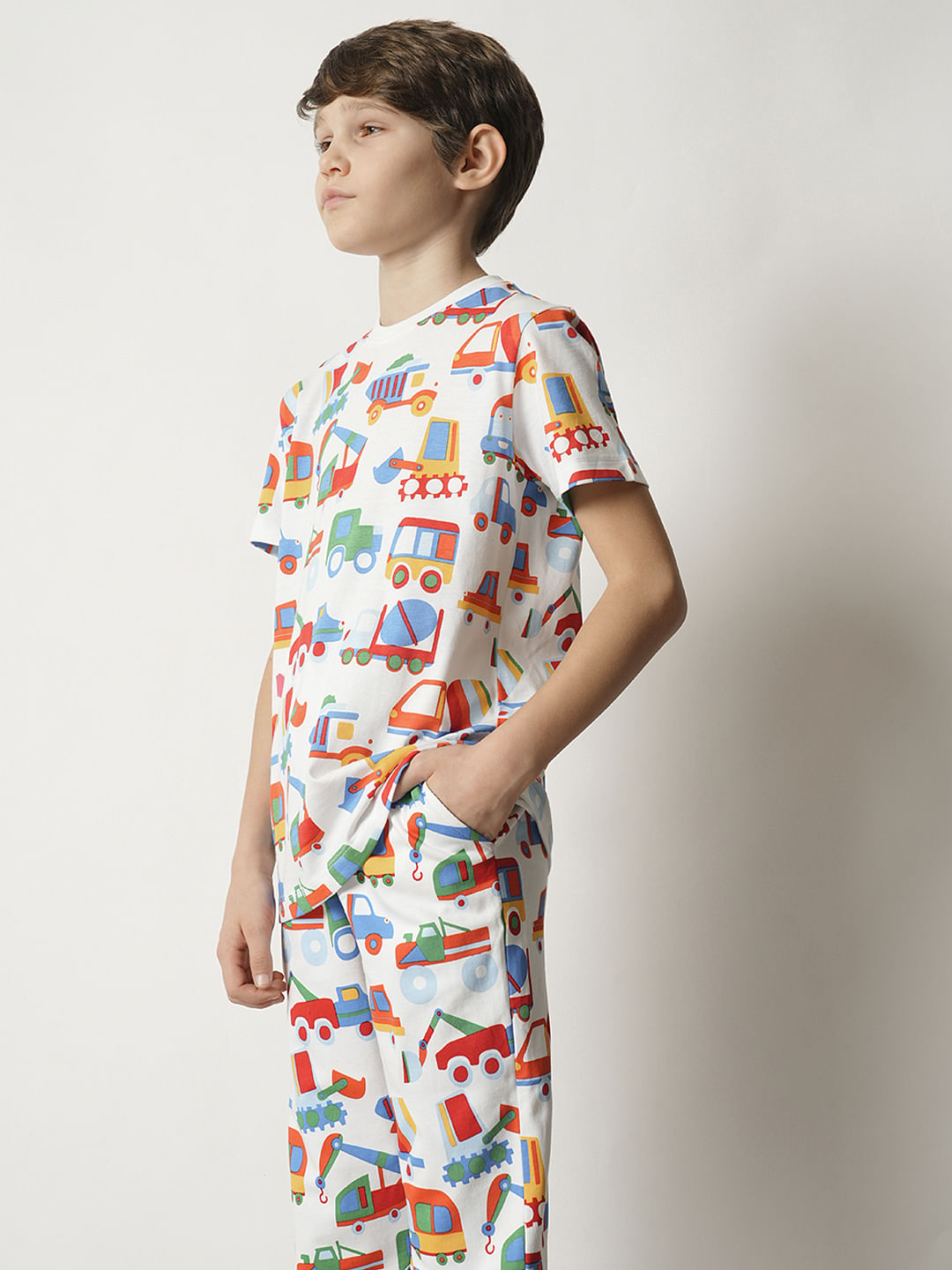 Boys White Car Print Co-ord Set T-shirt
