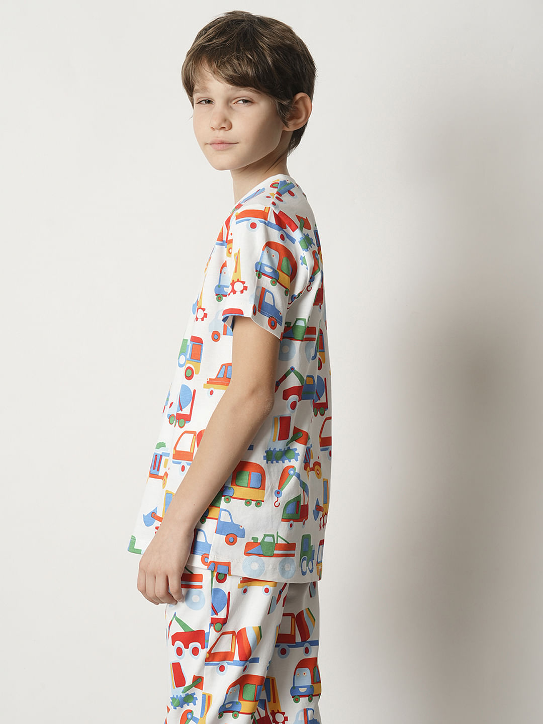 Boys White Car Print Co-ord Set T-shirt