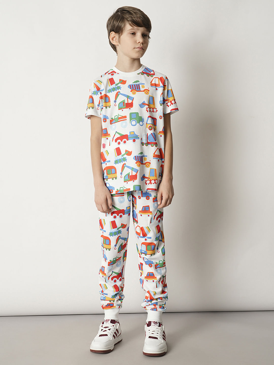 Boys White Car Print Co-ord Set T-shirt