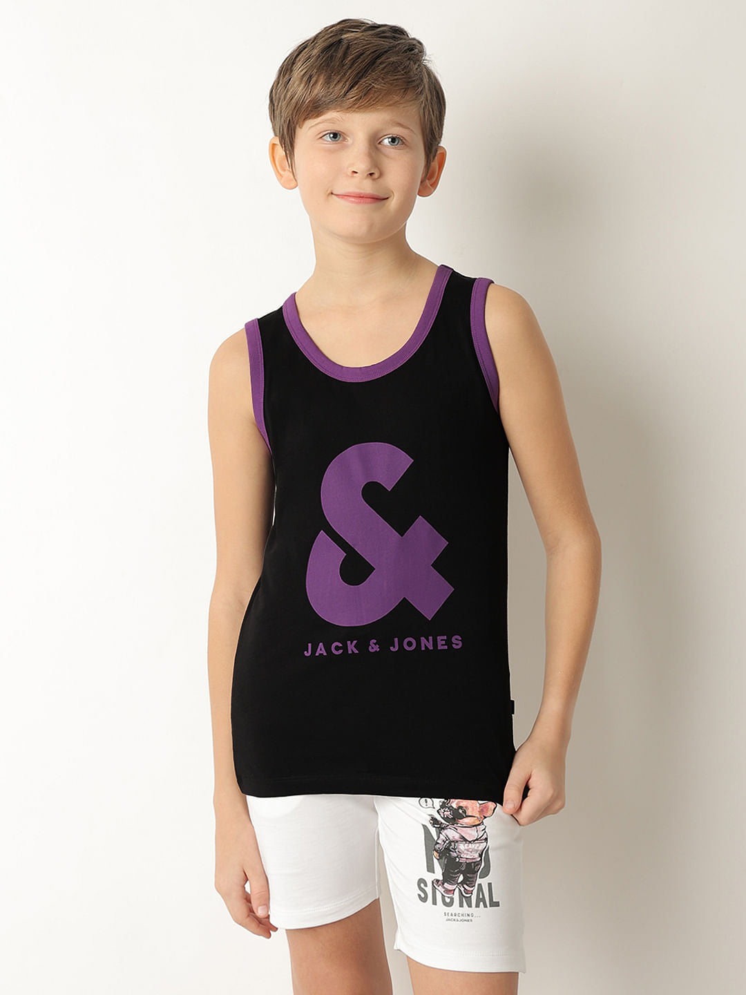 Boys Black Logo Print Sleeveless T-shirt