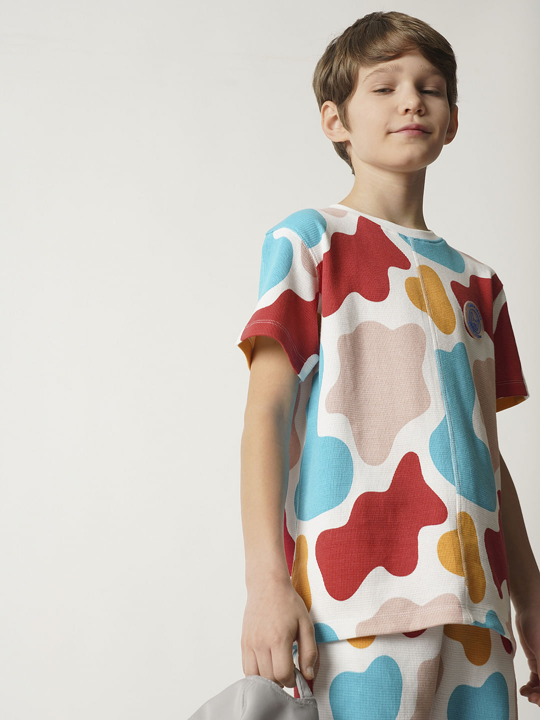 Boys White Colourblocked Co-ord Set T-shirt