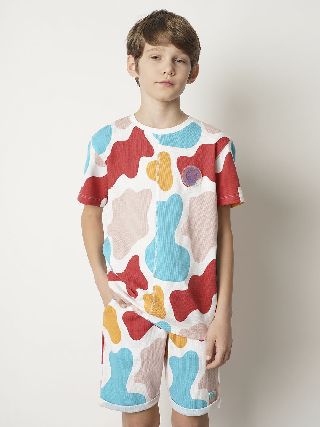 Boys White Colourblocked Co-ord Set T-shirt