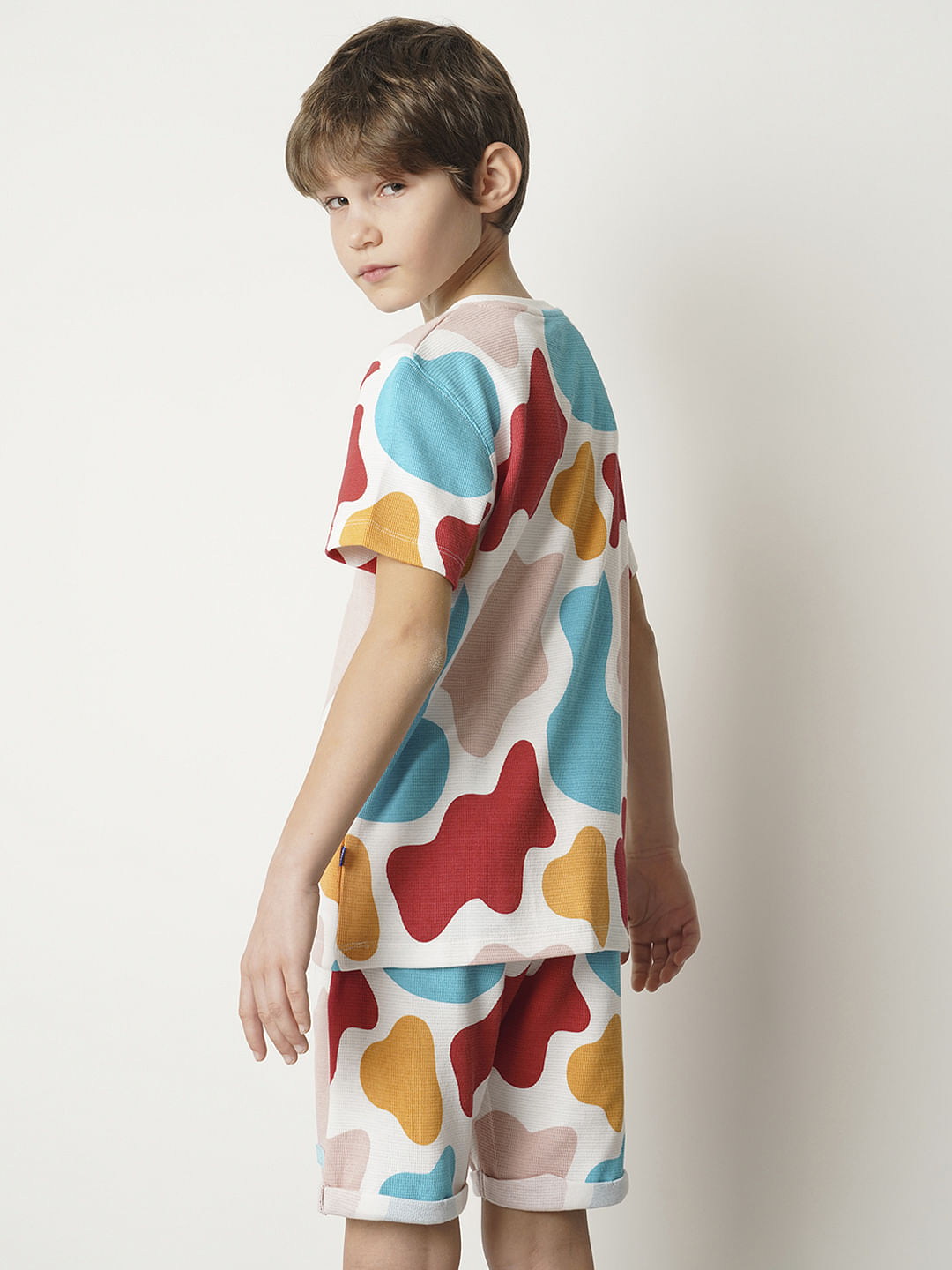 Boys White Colourblocked Co-ord Set T-shirt