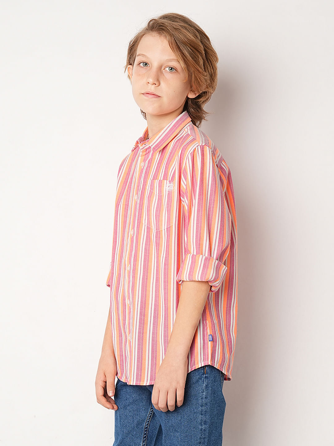 Peach Striped Full Sleeves Shirt