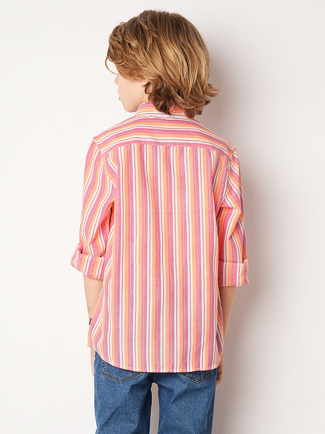 Peach Striped Full Sleeves Shirt