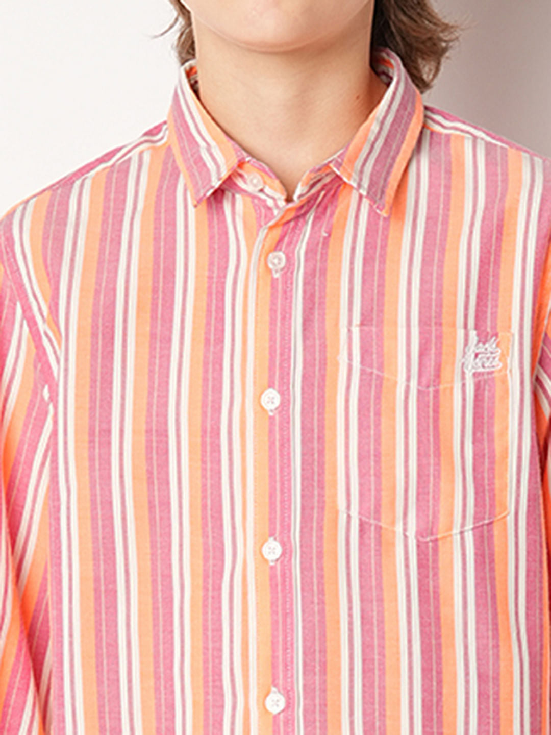 Peach Striped Full Sleeves Shirt